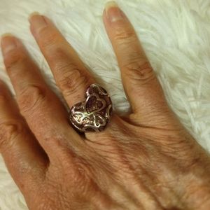 SS925 Large Heart Mauvy Brown Heavy Ring Size 7